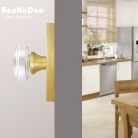 BonKuDoo 2 Pack Gold Glass Dummy Door Knob Interior, Satin Brass Crystal Dummy Door Knobs Door Handles