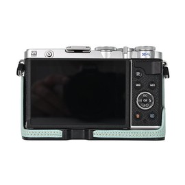 BMAOLLONGB E-P7 Case, Handmade PU Leather Half Camera Case Bag Cover Bottom Opening Version for Olympus PEN E-P7 With Hand Strap (Blue)