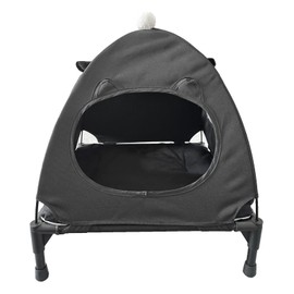 Love&go Elevated Dog Bed with Metal Frame, Cooling Raised Pet Cot for Dog and Cat (Small-18.5x18.5x5.5 inch, S - Black Bed+Mat+Canopy)