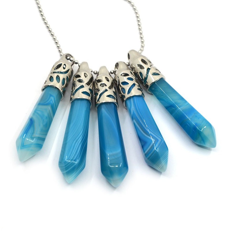 Sky Blue Brazilian Agate Gemstone Hexagonal Pointed Reiki Chakra Pendant