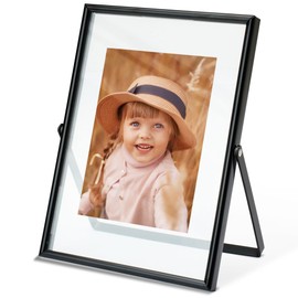 Vienrose Picture Frames for 4x6 3x5 2x3 Photo, Glass Floating Picture Frame, Black Tabletop Photo Frame for Home Wedding Party Office Decor