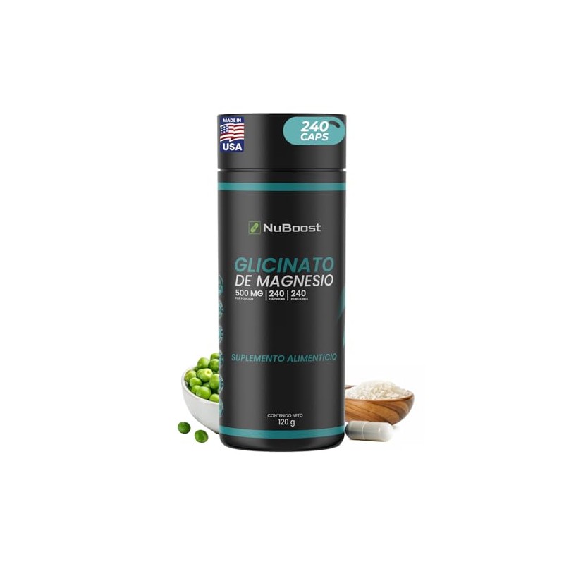 Nuboost Glicinato Magnesio 500 240 Cápsulas Alta Absorción Hecho Usa
