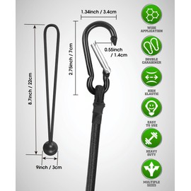 Bungee Cords with Hooks Heavy Duty – 24 Inch Elastic Tie Down Straps with Carabiner, 4 Pack + 4 Ball Bungee Cords 8 Inch, Max Load 78 lbs for Car, Truck Bed, Garage, Camping, Cargo – Black