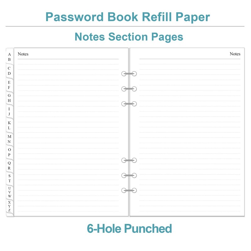 Password Book Refills for A5 Binder - A-Z Password Notebook