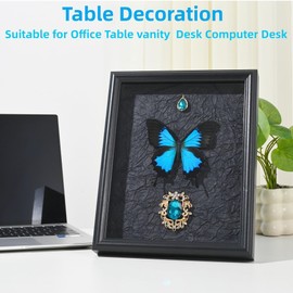 Real Butterfly Framed Taxidermy, 9X11 Inch Butter fly Specimen For Science Class, Home Decor Wall Art, Ideal gift for daughter wife and female friend (Black and Blue-Paradise Phoenix Butterfly)