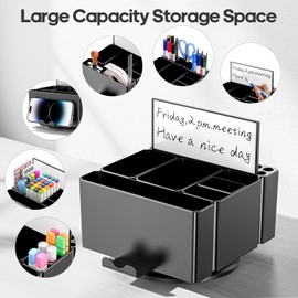 KDD Desk Organizer Set with Dry Erase Whiteboard, Rotating Desk Organizer and Accessories with Phone Holder, Multi-Functional Desk Decor for School Home Office Stationery Supplies Accessories