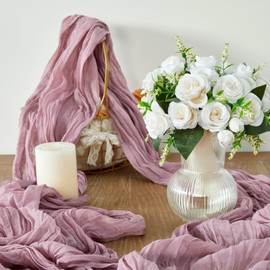 3Pack Dusty Pink Cheesecloth Table Runner, 10ft Gauze Cheese Cloths Table Runners, Boho 35x120 Inches Rustic Tablerunner for Wedding, Bridal Baby Shower, Party, Birthday Decorations