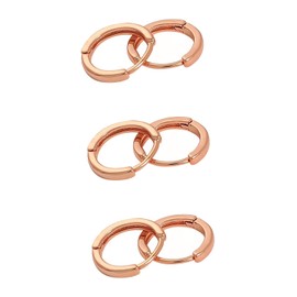 3 Pairs 18k Rose Gold Plated Huggie Hoop 10mm Sleeper Earrings Non-allergenic
