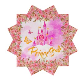 40Pcs Coquette Princess Paper Napkins,Pink Castle & Floral Disposable Party Napkins for Princess Theme Party, Fairytale Bridal Shower,Bachelorette Party & Once Upon a Time Birthday Decorations 6.5in