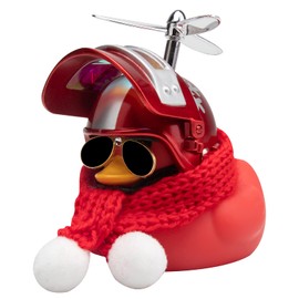 wonuu Rubber Duck Toy Car Decoration Ornaments Duck Car Dashboard Decorations Cool Glasses Duck with Propeller Helmet (Z-Snowflake-Red)