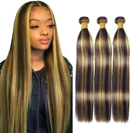 Vinmdonm P1B/27 Highlight Human Hair Bundles Honey Blonde Straight 3 Bundles 14 16 18 inch Two Tone Black Mixed With Honey Blonde Bundle