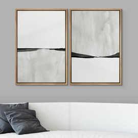 SIGNWIN Framed Canvas Print Wall Art Set Minimal Gray White Landscape Abstract Shapes Illustration Modern Art Decorative Nordic Chic Relax/Zen for Living Room, Bedroom, Office - 24"x36"x2 Natural