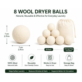 Palline Asciugatrice Lana 8 Pezzi 7 cm, Palline per Asciugatrice in Lana con Sacchetto Portaoggetti, Palline Asciugatura Riutilizzabili per Asciugamani, Lenzuola, Vestiti e Piumini