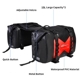 AFISHTOUR 30L Waterproof Motorcycle Luggage Bags - Motorcycle Panniers - Detachable Scooter Bags (Red, 1 Pair)