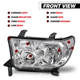 M-AUTO Chrome Headlights Assembly Compatible with 07-13 Toyota Tundra, 08-17 Sequoia, Left & Right Headlamps+Corner Lights