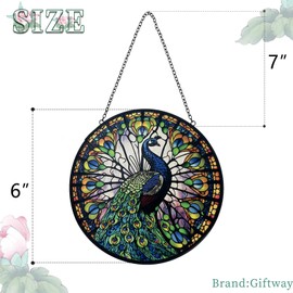 Peacock Decor Stained Glass Suncatcher - Window Wall Hanging Ornament Hand-Painted Glass Panel Sun Catcher - Decoration for Home Garden Christmas Party Wedding Housewarming Gift