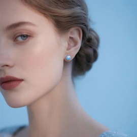YAMI Saltwater/Freshwater Pearl Earrings, Pearl Earrings 925 Silver, Blue Women's Earrings Pearls, 6-8.5 mm Pearl Earrings, 925 Silver, Ideal as a Gift, Suitable for Various Occasions