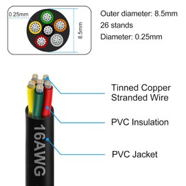 16 Gauge 6 Conductor Electrical Wire, 16.4FT 16AWG PVC Thermostat Wire, Low Voltage Landscape Wire, Flexible Cord for LED Lighting Strips Automotive Garden Bell Speaker