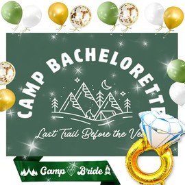 Banner para decoración de despedida de soltera de campamento con texto en inglés "Last Trail Before the Veil", para senderismo, montaña, despedida de soltera, para boda, despedida de soltera