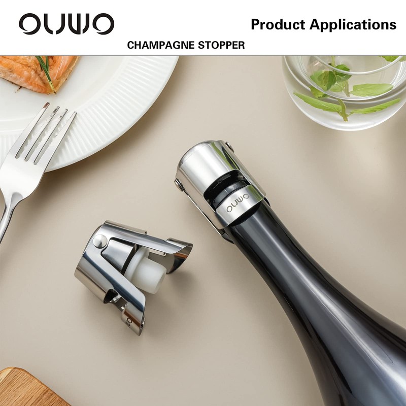 OUWO Champagne Stopper 6 Pack Stainless Steel Champagne Save with
