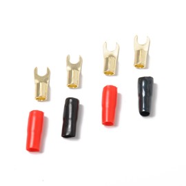 IMIKEYA 5 Pairs 8 Gauge Strip Spade Terminal Spade Copper Gold Plated Fork Adapters Connectors Plugs Crimp Barrier Spades for Speaker Wire Cable Terminal Plug- (8GA Red and Black)