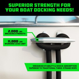 Rhino USA 5/8" x 16' Dock Lines - Heavy Duty Marine Grade Rope for Boats, Kayaks, Pontoons, Fishing and More! Ultimate Boating Accessory - Black