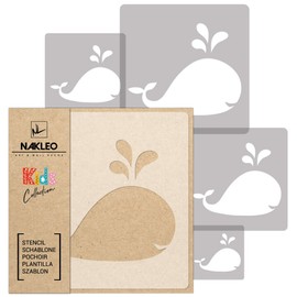 NAKLEO Stencils Painting for Children, Set of 5, 9 x 9 to 34 x 34 cm, Whale Ocean Fish, Reusable Plastic Children's Room Painting Template, Room Decoration, Crafts, DIY Wall Furniture Paper