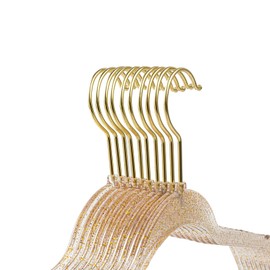 FREZON Clear Acrylic Plastic Hangers for Clothes for Adult Closet Heavy Duty Hangers Space Saving 360 Degree Swivel Hook and Notches (50, Gold/Gold Glitter)