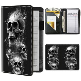 Server Books for Waitress,BEOTIWAD PU Leather Waiter Books with Zipper and Check Book Holder Money Pocket Personal Organizer Wallet for Restaurant Fit Server Aprons,Cute Skull