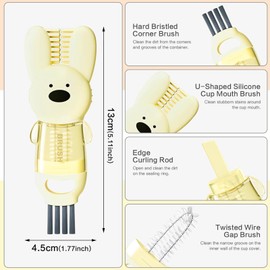 Set of 3 Cup Lids Cleaning Brush Multifunctional Rabbit Shape Brush Portable Brush 4 in 1 for Cleaning Cup Lids Bottles and Moulds