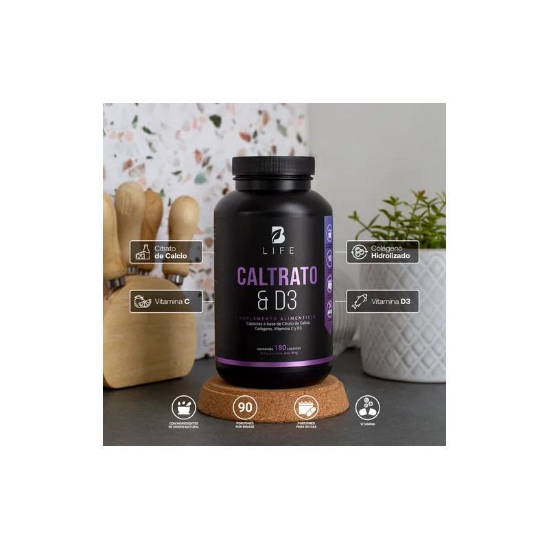Citrato De Calcio De 180 Cápsulas Con D3. B Life