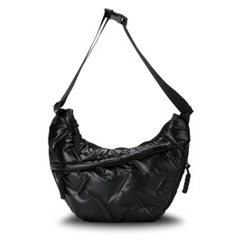 Jywmsc Half Moon Bag for Women Quilted Puffy Padded Shoulder Bag Shoulder Bag with Multiple Pockets Spacious Hobo Bag Moon Bag Casual Dumpling Bag, black