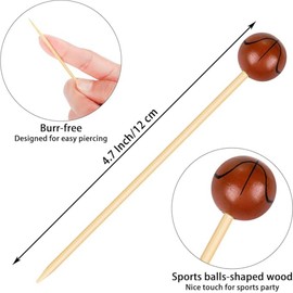 200 Pcs Bamboo Cocktail Picks,Cocktail Skewers for Appetizers Picks, Fancy Cocktail Toothpicks, Drinks Fruits Party Food Garnish，Toothpicks for Food Long Toothpicks 4.7Inch (Basketball)