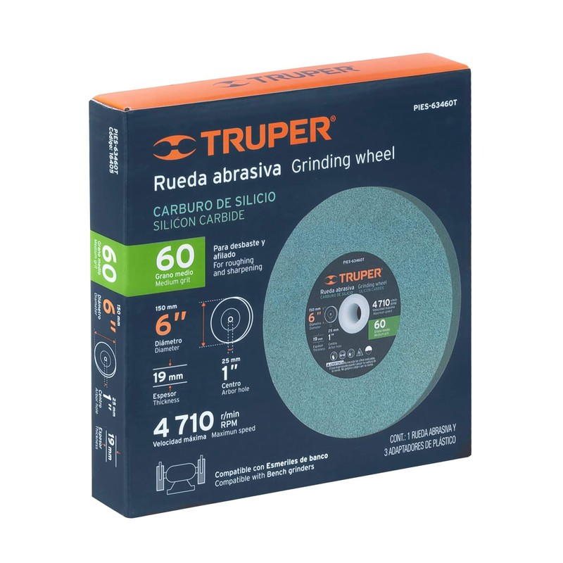 TRUPER PIES-63460T 6" Silicon Carbide Bench Grinding Wheels. Grit=60, Thickness=3/4",