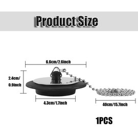 1PCS Universal Sink Plug with Stainless Steel Chain, Bathroom Sink Plug Replacement, Drain Stopper for Bathroom Kitchen, Kitchen Sink Plug Replacement (Size 1.65in To 1.77in, Chain 15.7in)