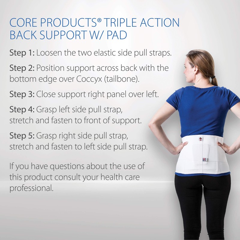 Core Products Triple Action Elastic Back Support w/Pad - Medium