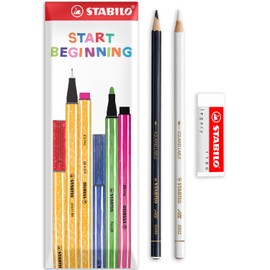 STABILO Coloured Pencil for Almost All Surfaces All - Pack of 2 - Black & White + Legacy Eraser