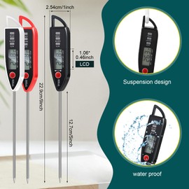 Copkim 3 Pcs Waterproof Food Thermometer for Liquid, Water, Candle and Cooking Digital Meat Thermometer with Long Probe Instant Read for Kitchen BBQ Grill Candy (Black, White, Red)