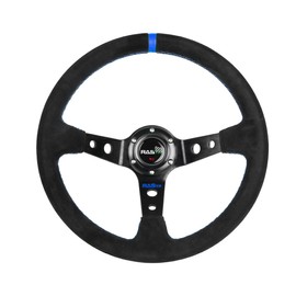 RASTP Universal Racing Steering Wheel Suede Deep Dish 13.58”/345mm 6 Bolts with Horn Button Include Cable,Wrench (Blue)
