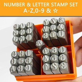 BELLOYON 37Pcs Number and Letter Stamp Set, Metal Letter Punch Set 1/4 (6mm), Metal Stamping kit for Imprinting Metal, Plastic, Wood, Leather (A-Z & 0-9 + Stars)
