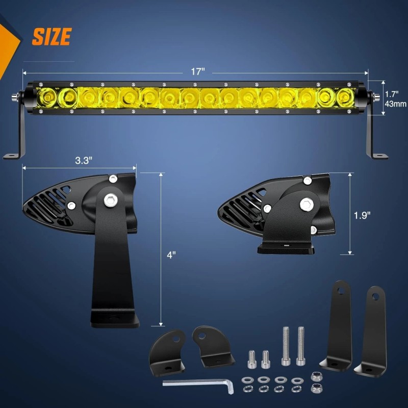 Nilight 17 Inch Amber Single Row Led Light Bar Super