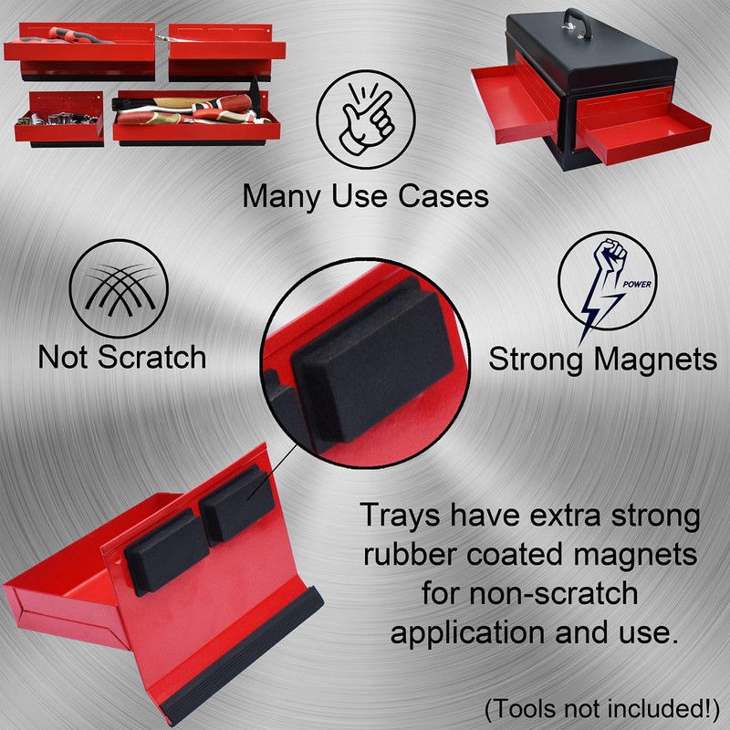 Magnetic Shelf 4-Pcs Set - Red Tool Trays - Metal