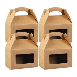 Bio Tek 8.5 x 4.8 x 5.5 Inch Gable Boxes For Party Favors, 100 Attractive Gift Boxes - Clear PET Window, Built-In Handle, Kraft Paper Gable Boxes, Greaseproof, For Parties