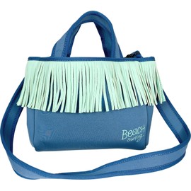Emplet Veil 2025 Neoprene Hawaiian Fringe Bag, Width 9.8 x Height 7.9 x Depth 3.5 inches (25 x 20 x 9 cm), Blue with Removable Shoulder Strap, 2-Way, Soft and Lightweight Material, Perfect for Outings