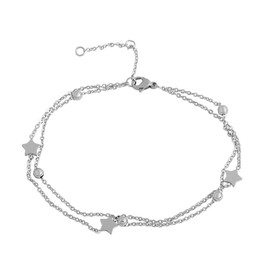 Edforce Stainless Steel 3 Classic Star Pendant Anklet, 8.5"+2" Extender (Silver with 5 Balls)