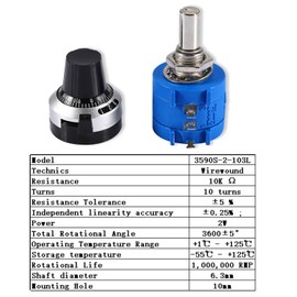 Potentiometer Pot, 10K Ohm 3590S-2-103L Rotary Wire Wrapping Precision Potentiometer Pot 10 Turns + Knob Suitable for Welding Machines, Wire Cutting Machines etc.