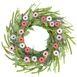 Oairse Spring Wreath for Front Door 24 Inch Artificial Daisy Lavender Wreath Spring Summer Door Wreath Fake Floral Wildflower Wreath for Front Door Wall Home Indoor Outdoor Farmhouse Easter Decor