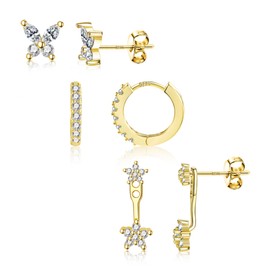 ALEXCRAFT Gold Earrings for Women Studs Cartilage Ear Piercing Stackable Tiny Womens Earrings Gold Sterling Silver Stud Earrings for Women Set Palted Gold