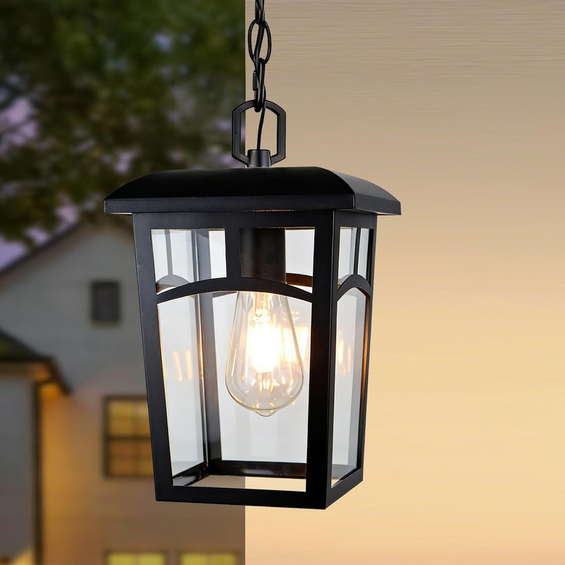 DOCIUEON Outdoor Hanging Light, Farmhouse Black Porch Pendant Lantern with