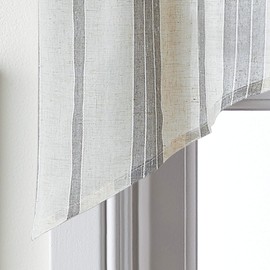 CHF McKenzie Striped Window Kitchen Curtain Swag Pair, Rod Pocket, 27W x 30L inch, Grey (Grey, 30-inch Swag Pair)